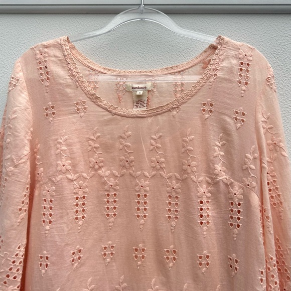 Sundance Top Small Embroidered Eyelet Tunic Pink/peach Bell Sleeves Cotton Boho - Picture 8 of 12